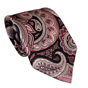 Countess Mara Mens Tie Silk Black & Pink Paisley Necktie 60x3.75”